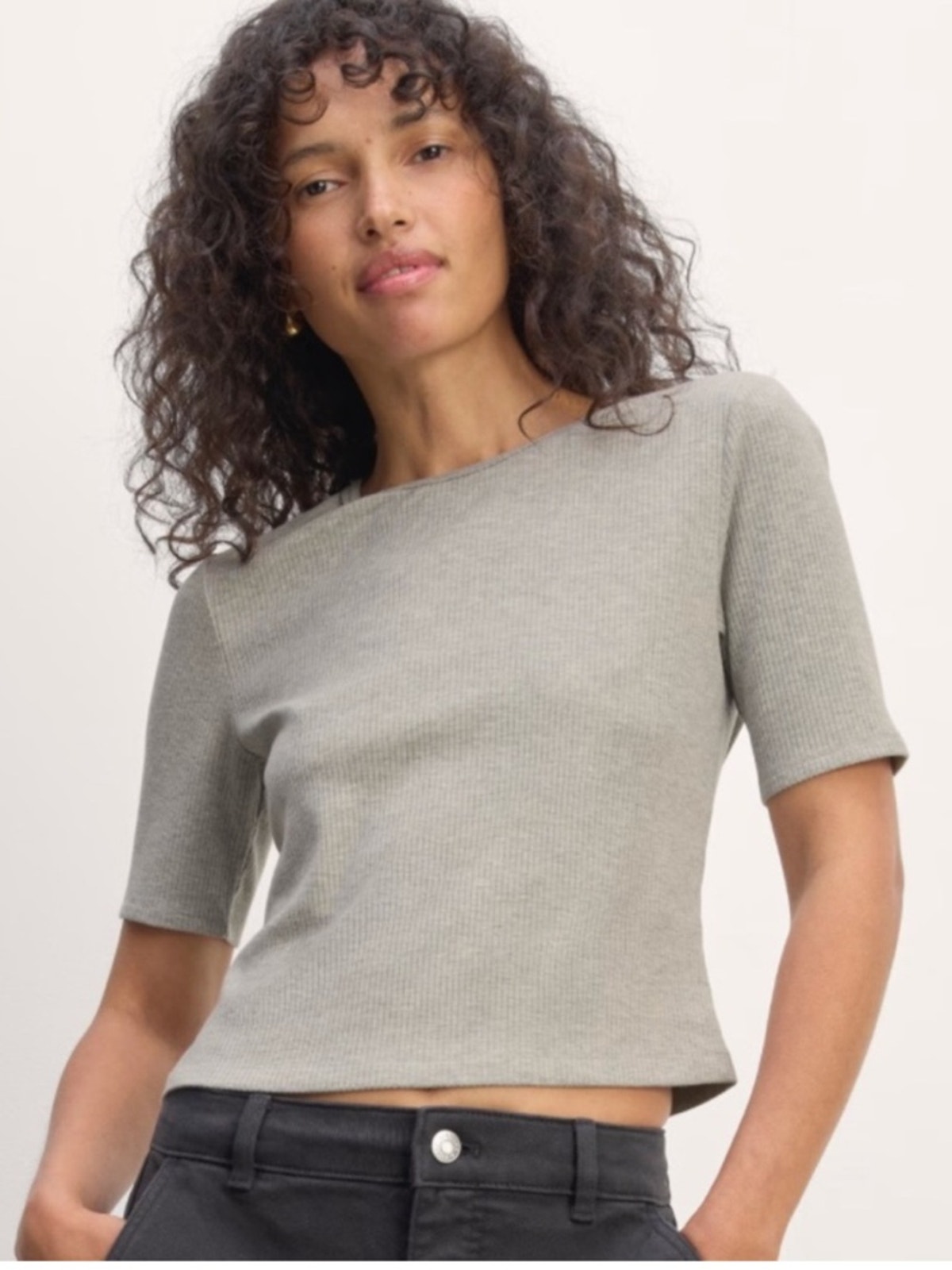 Everlane The Shimmy Tee Shirt Gray Ribbed Top Nwt Size Large